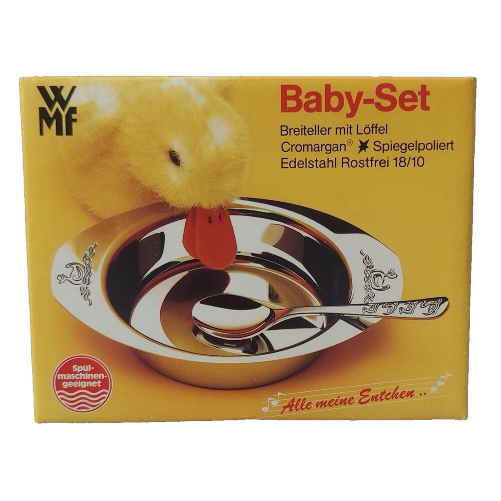 WMF Cromargan Baby Child Set Bowl Dish and Spoon Stainless Steel Duck Pattern